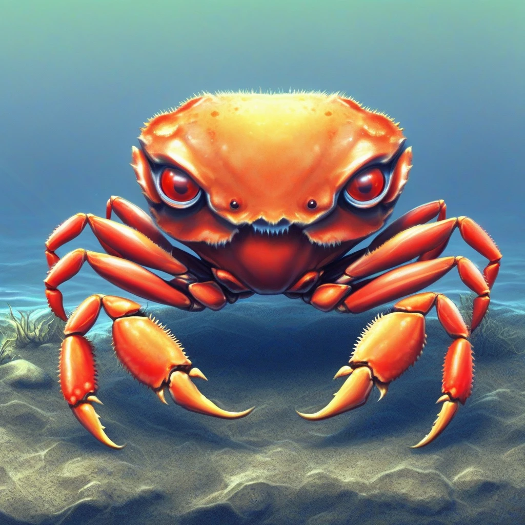 timjacobus style, little crab, danger, red eyes, close up, horror theme,