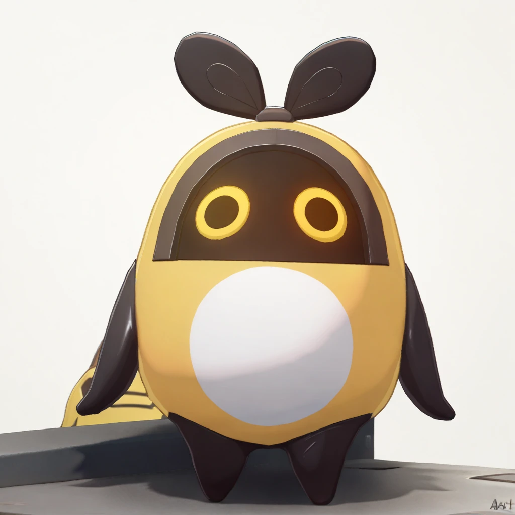 1other, 
doll, stuffed toy, no humans, solo, standing, artist name, signature, shiny, totem, shadow, bee gulf!, simple background, white background, bug, animal, yellow eyes, 
masterpiece, best quality
 <lora:XL_bangboo_(zenless_zone_zero) (a3.1)-000014:1>