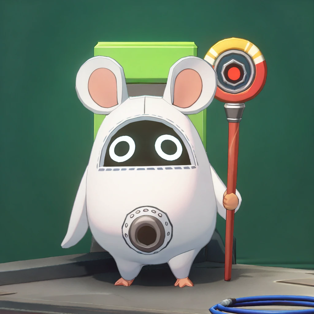 1other, 
doll, stuffed toy, no humans, solo, standing, stuck, holding, gameplay mechanics, mouse, holding staff, green background, simple background, stork, mouse hole, staff, gradient background, 
masterpiece, best quality
 <lora:XL_bangboo_(zenless_zone_zero) (a3.1)-000014:1>