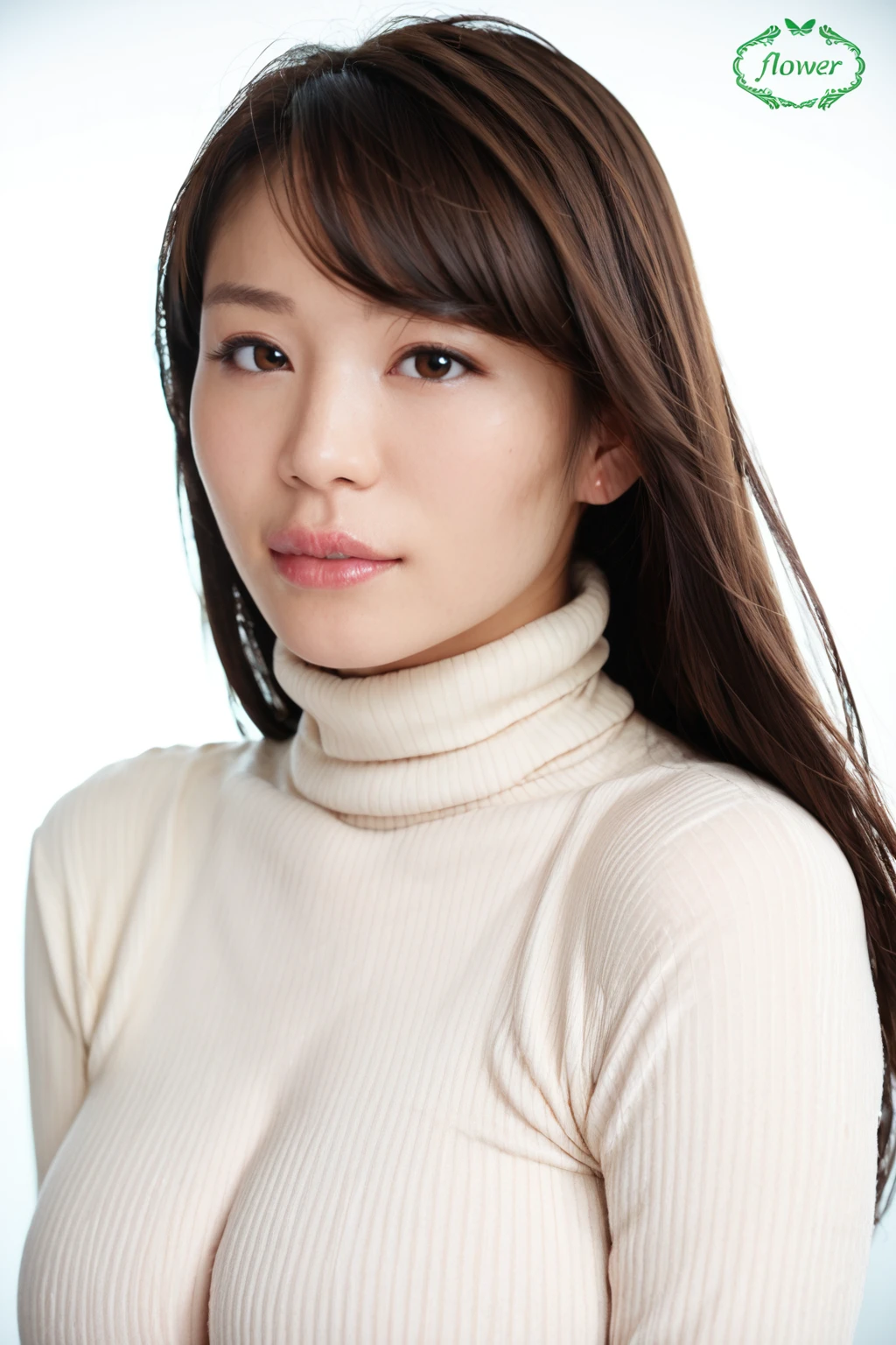 score_9,score_8_up,score_7_up,score_6_up BREAK source_real,raw,photo,realistic BREAK, 1girl,
<lora:Rinne_V1:.85>, kjorinne, black hair, long hair, swept bangs, brown eyes, asian, mature female,
turtleneck, long sleeves,
looking at viewer, portrait, shot, expressionless,
Simple background,
(Beautiful, large Breasts:1.2), natural breasts,