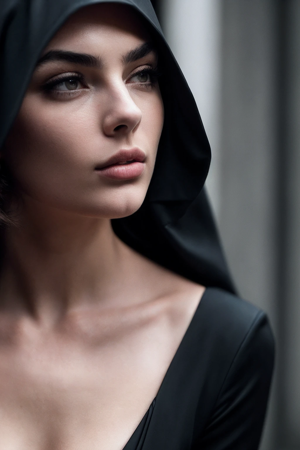 DevaC_SoloTI_v1,
(In a modest yet subtly expressive outfit with a contemplative gaze, exuding a sense of internal conflict and introspection), (Amidst the austere settings of a convent and urban environments, where whispers of desire and religious contemplation create a symphony of tension and discovery, a sense of forbidden curiosity and emotional struggle fills the charged air:1.3), (introspective:1.3), (moody, stark lighting, intimate close-ups, contemplative shot:1.3),
<lora:add_detail:0.6>, PA7_Portrait-MCU,