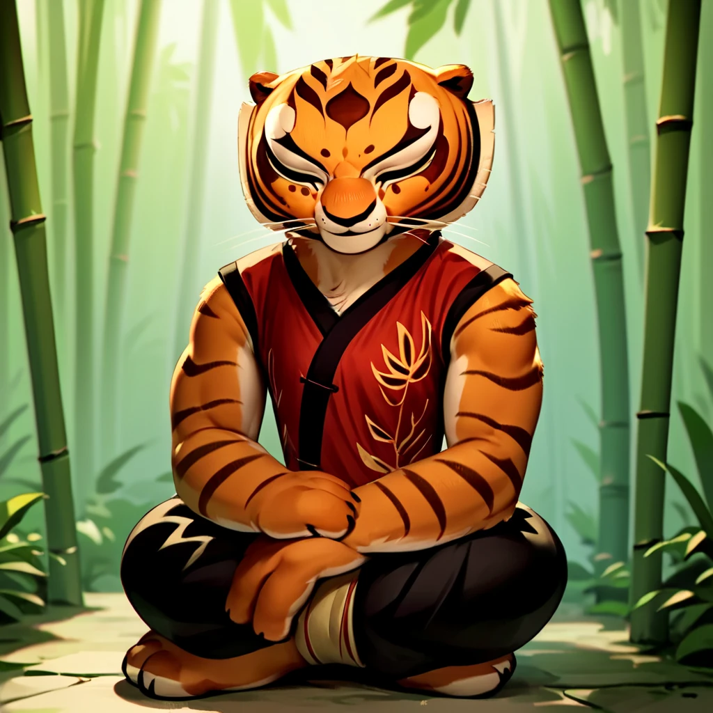 score_9, score_8_up, score_7_up, score_6_up, score_5_up, score_4_up, source_anime,  Tigress, furry, sitting, legs crossed, meditating