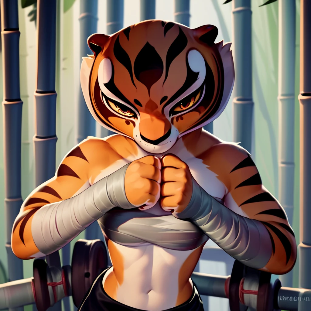 score_9, score_8_up, score_7_up, score_6_up, score_5_up, score_4_up, source_anime,  Tigress, furry, open eyes, bandages, tube top training