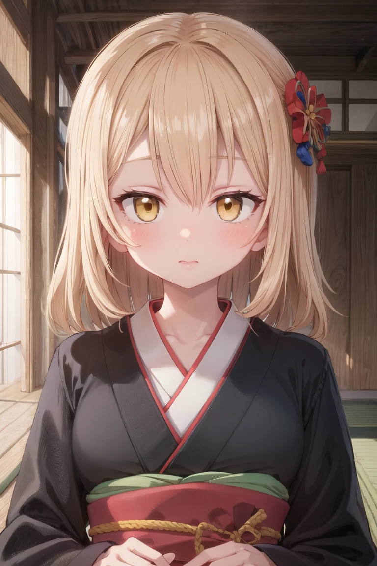 (best quality, masterpiece, RAW photo,ultra-detailed:1.2), 1girl, solo,
kimono, hair ornament, yellow eyes, blonde hair,
<lora:sumiyao-10:0.7:lbw=ALL>