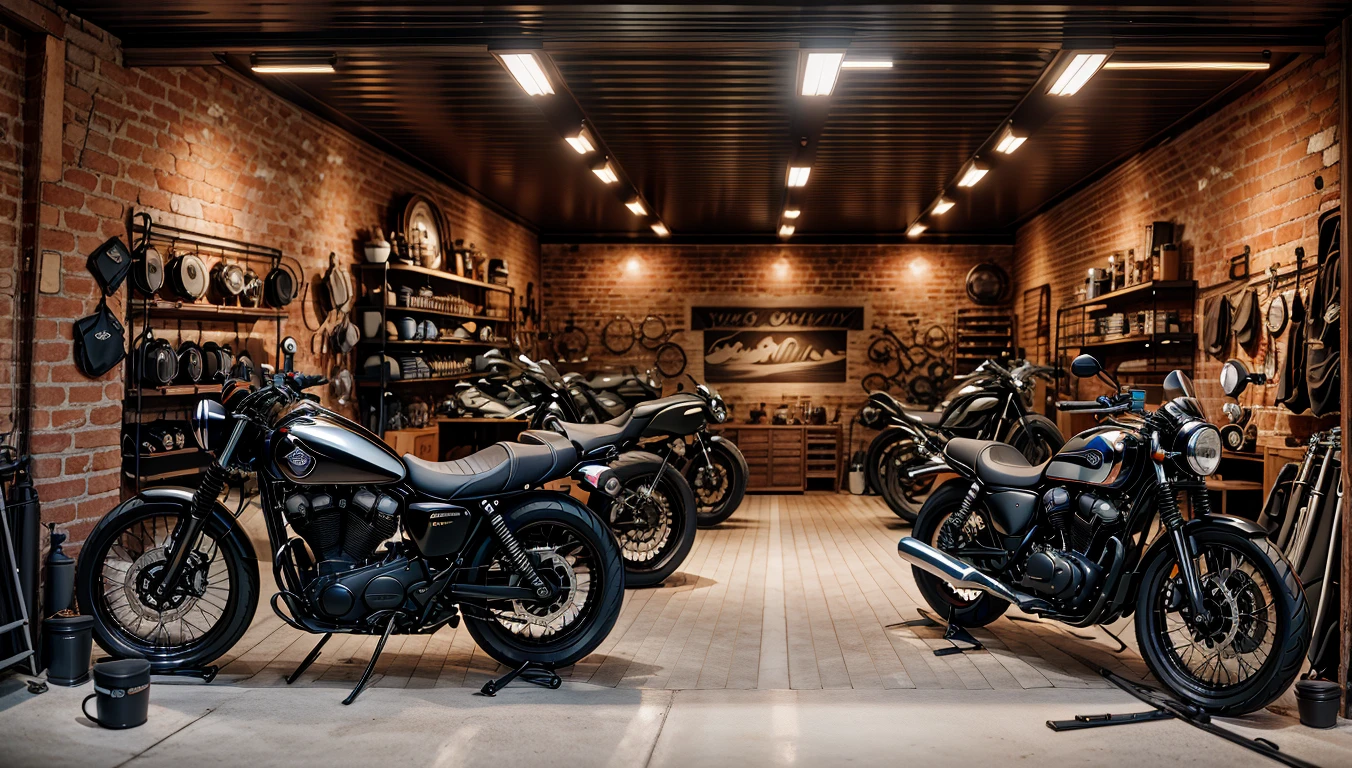 best quality,masterpiece,highly detailed,ultra-detailed, 
 <lora:neg9V2_last:0.5>  workshop, motorcycle, motor vehicle, no humans, sign, traditional media, shop, scenery, vehicle focus, box, road
 <lora:workshop:1.5>poster on brick wall, tile floor,