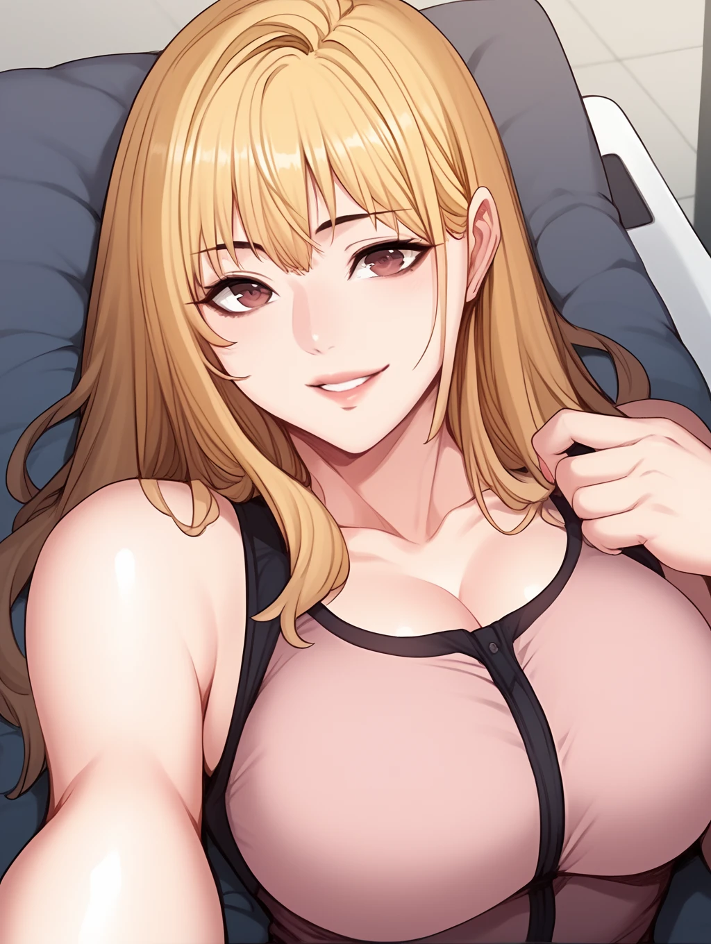 score_9, score_8_up, score_7_up, score_6_up, score_5_up, score_4_up source_anime <lora:liya:1> , 1girl, liya, breasts, blonde hair, long hair, solo,, large breasts, brown eyes, smile, fitness, lying,selfie