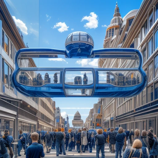 blue sky, day, ground vehicle, building, multiple boys, cloud, crowd, sky