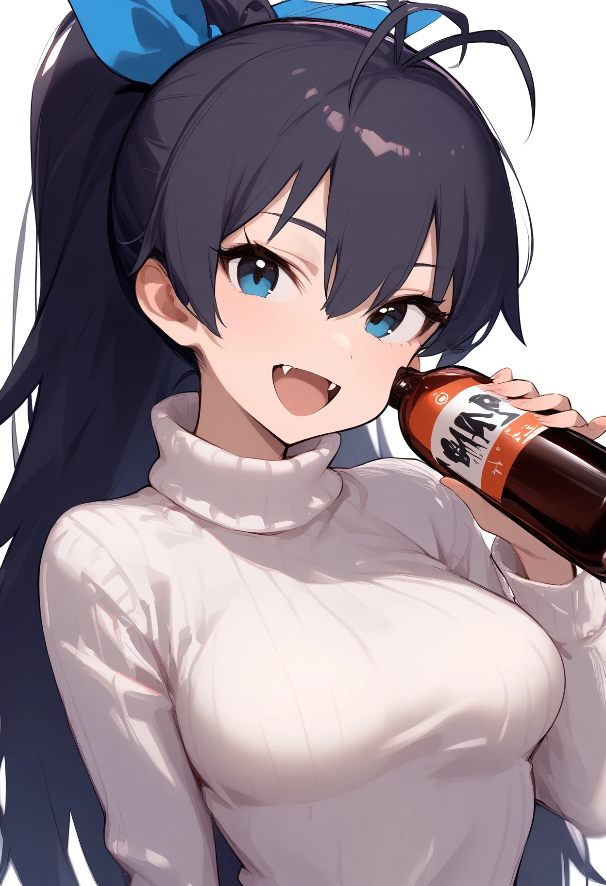 1girl,
ganaha hibiki,
spider girl, ribbon, extra arms, open mouth, medium breasts, sweater, ribbed sweater, black hair, turtleneck sweater, cosplay, holding, holding bottle, ponytail, smile, turtleneck, fangs, :d, white sweater, solo, long hair, bottle, hair between eyes, white background, antenna hair, black eyes, long sleeves, ram \(re:zero\) \(cosplay\), looking at viewer, simple background, breasts, hair ribbon, monster girl, upper body,
masterpiece, best quality, absurdres, sfw
<lora:a31_char_new_ganaha_hibiki-000024:1> <lora:a31_style_koni-000010:0.8>