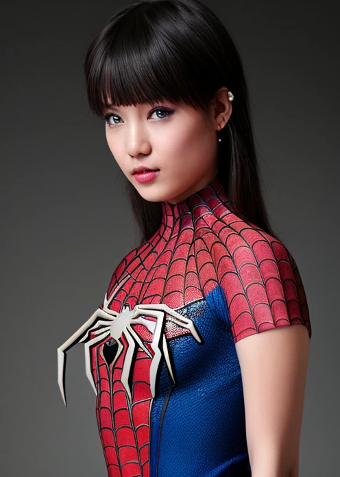 Closeup photo portrait of female Spiderman, atmospheric scene, masterpiece, best quality, (detailed beautiful face, detail skin texture, ultra-detailed body:1.1),