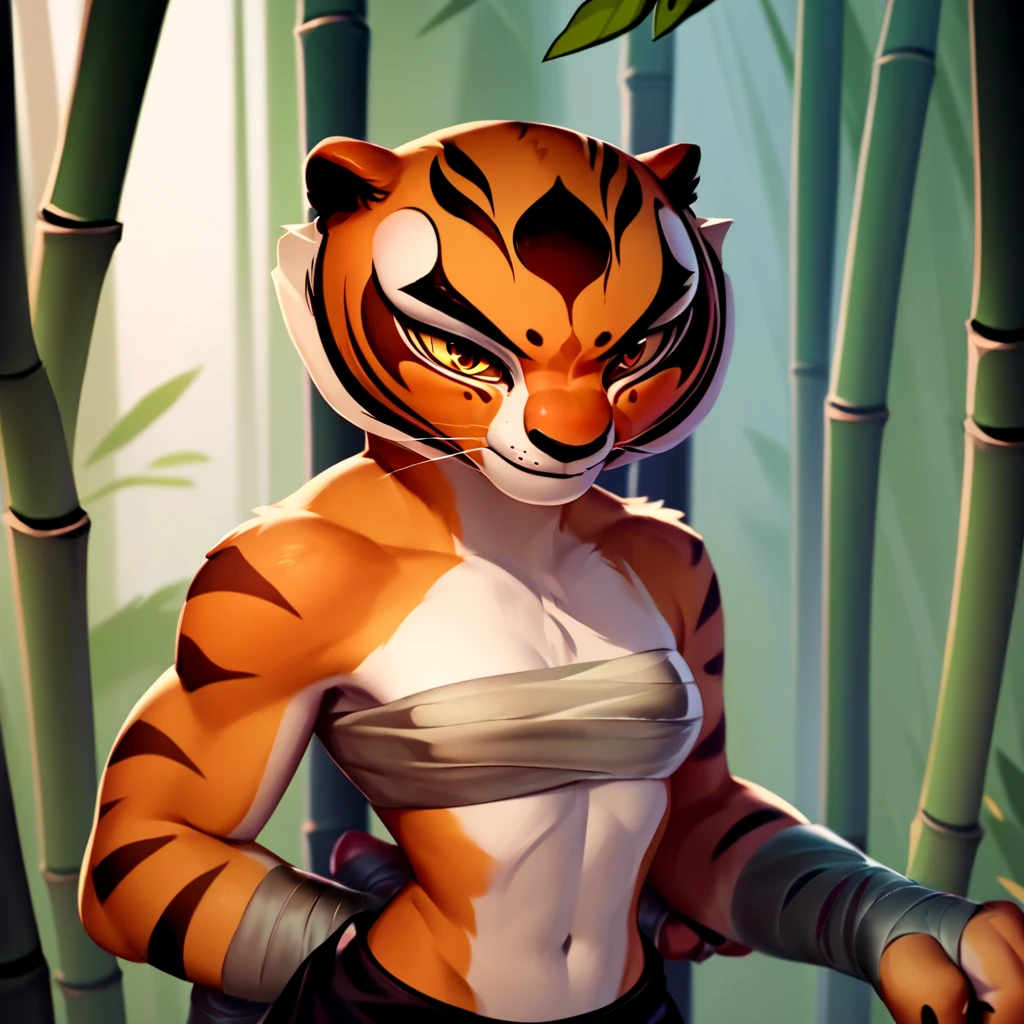 score_9, score_8_up, score_7_up, score_6_up, score_5_up, score_4_up, source_anime,  Tigress, furry, open eyes, bandages, tube top smile, portrait,