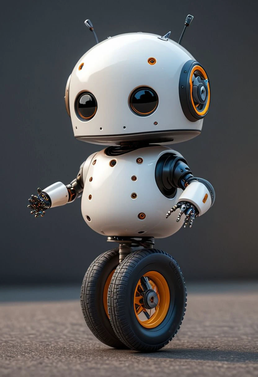 cute robot,  unicycle<lora:Cute_Robots:1>, [ 3D rendering, 3d style, hyper detailed, octane render, Unreal engine 5, RTX shader, hyper detailed texture with reflection, HDR, ultra realistic, raytracing]