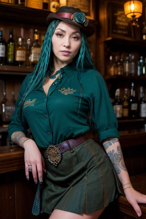 DEN_zona_stylerotica,
(working in a dark atmospheric bar, working behind the bar, pulling pints, bar, dark wood bar, atmospheric, wearing a shirt and tie and skirt:1.2),
bokeh, f1.4, 40mm, photorealistic, raw, 8k, textured skin, skin pores, intricate details <lora:epi_noiseoffset2:1>, epiCRealism