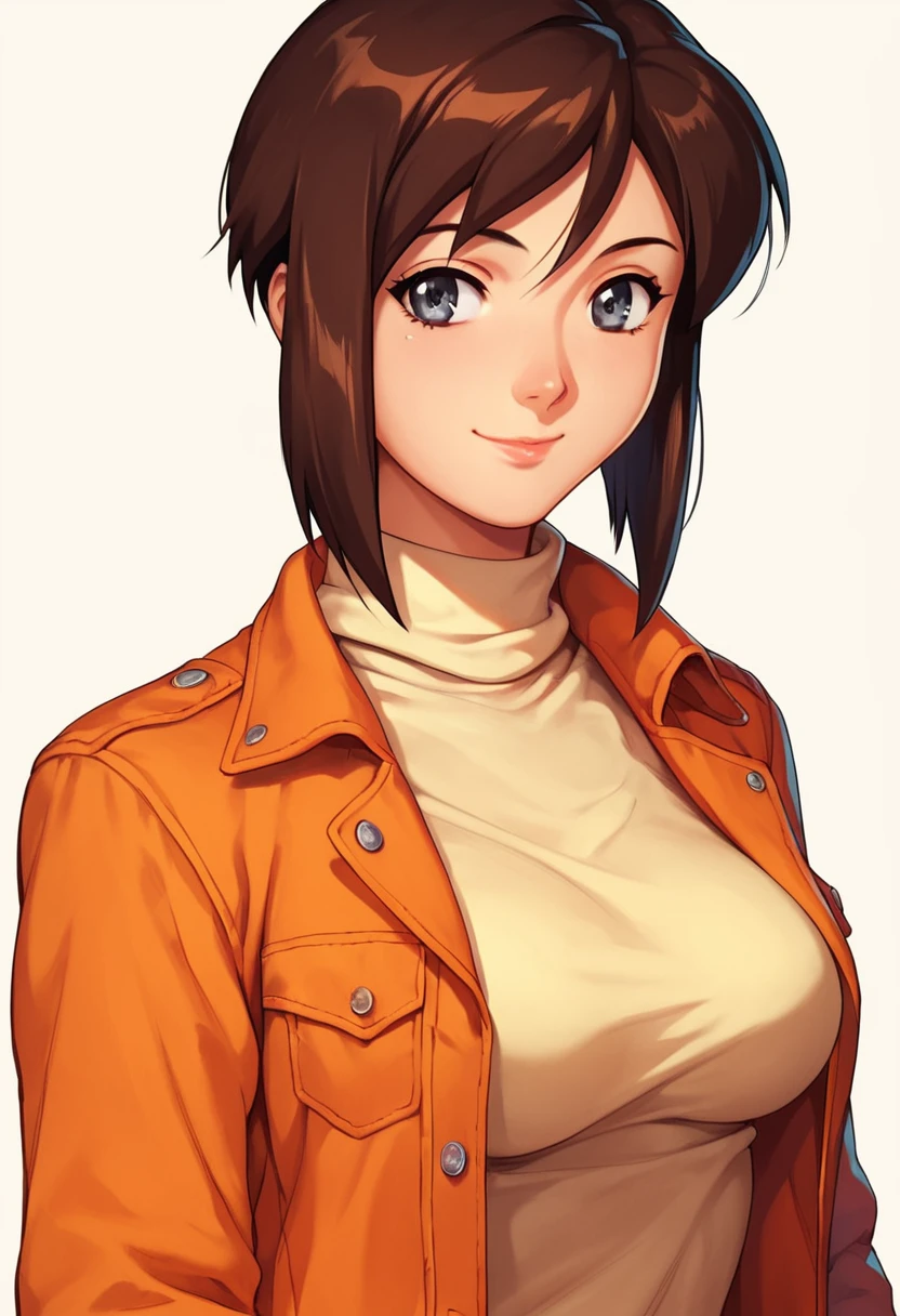 score_9, score_8_up, score_7_up, score_6_up, 1girl, solo, 
Linna, brown hair, gray eyes, yellow turtleneck, jeans, open orange jacket, smile,
detailed eyes, perfect face, perfect eyes, sexy, sexy girl, beautiful eyes, petite body, medium breasts, standing, posing, simple background, dynamic angle, <lora:Linna Yamazaki _ Bubblegum Crisis Tokyo 2040_epoch_10:1>