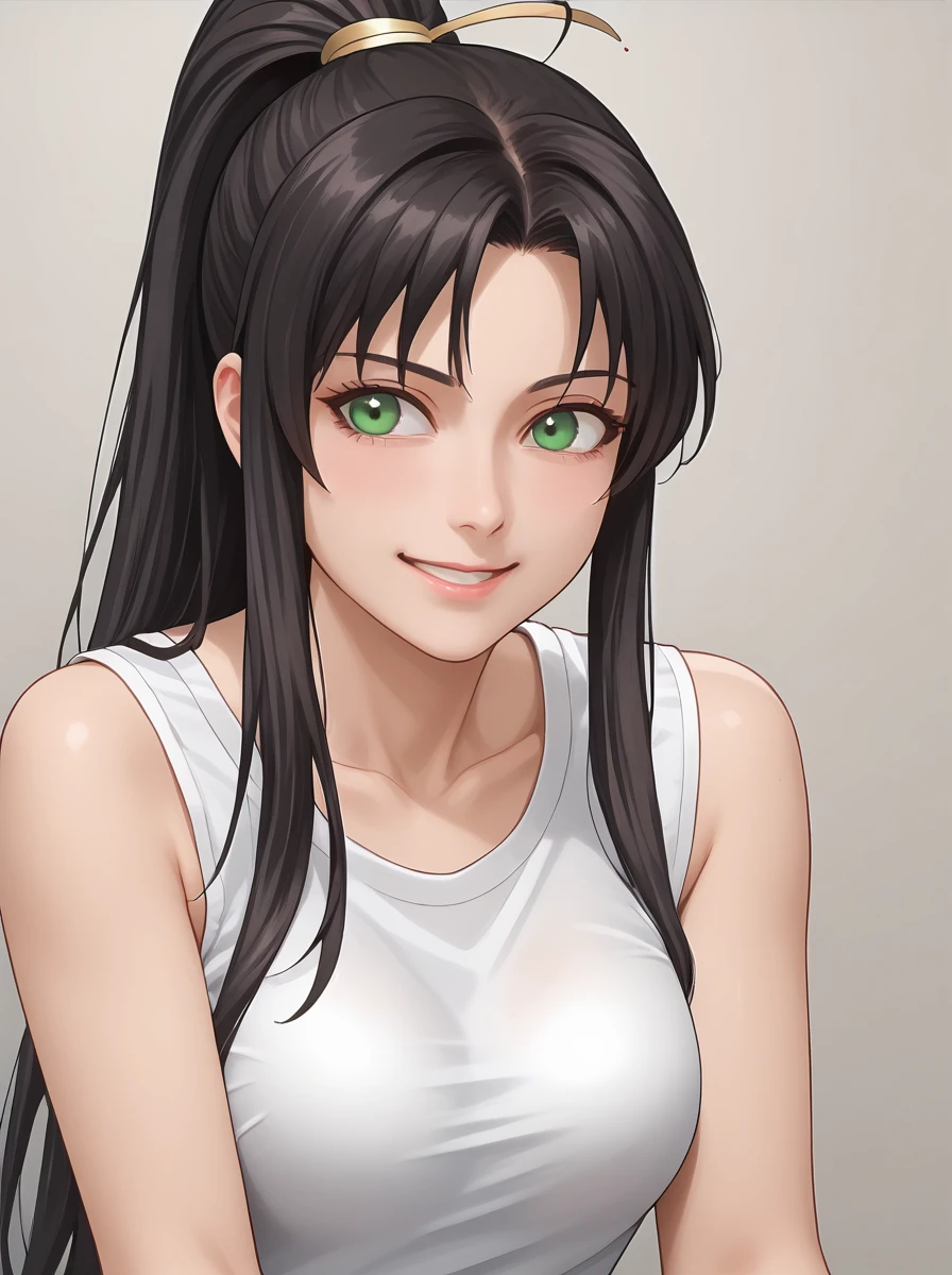 <lora:Kai_è®è±_Pony:0.7>,
Renfa, Black Hair, Long Hair, Green Eyes, Ponytail, smile, shy,