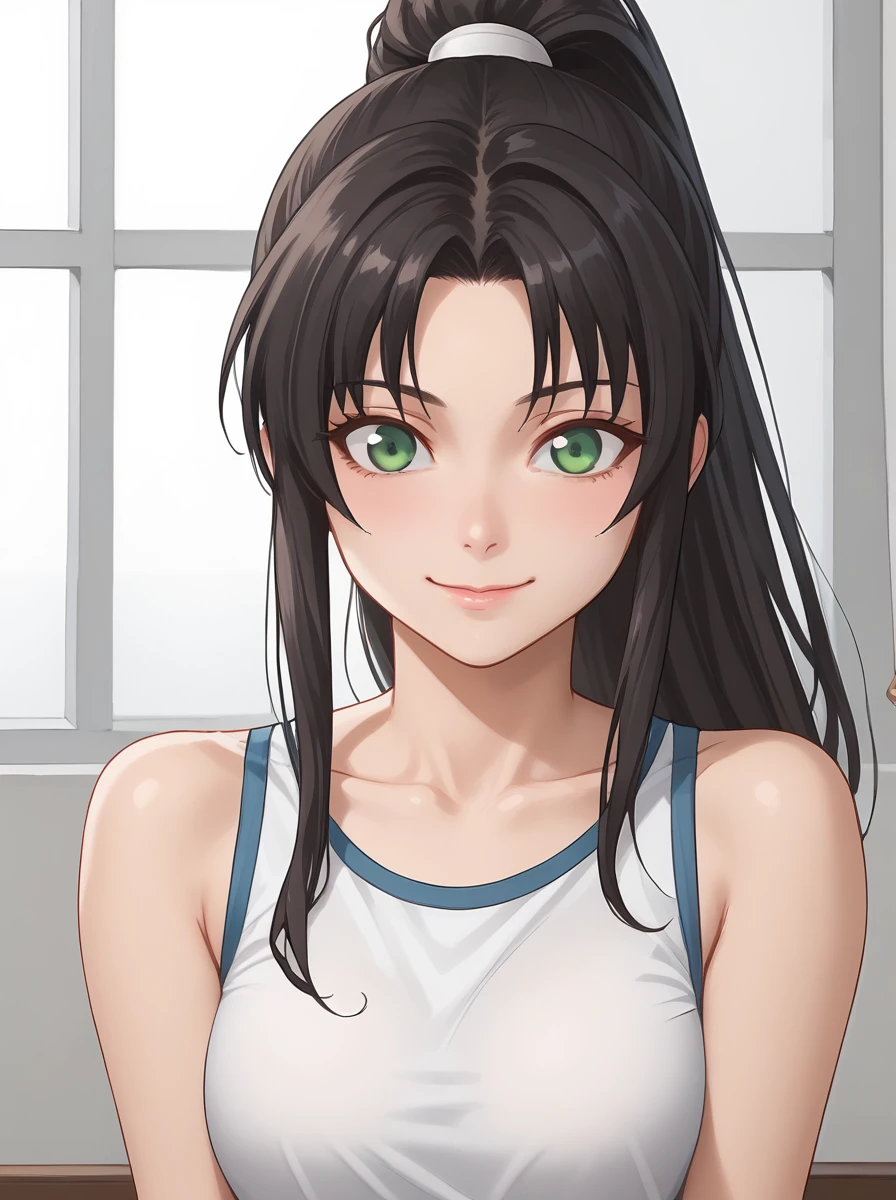 <lora:Kai_è®è±_Pony:0.7>,
Renfa, Black Hair, Long Hair, Green Eyes, Ponytail, smile, shy,