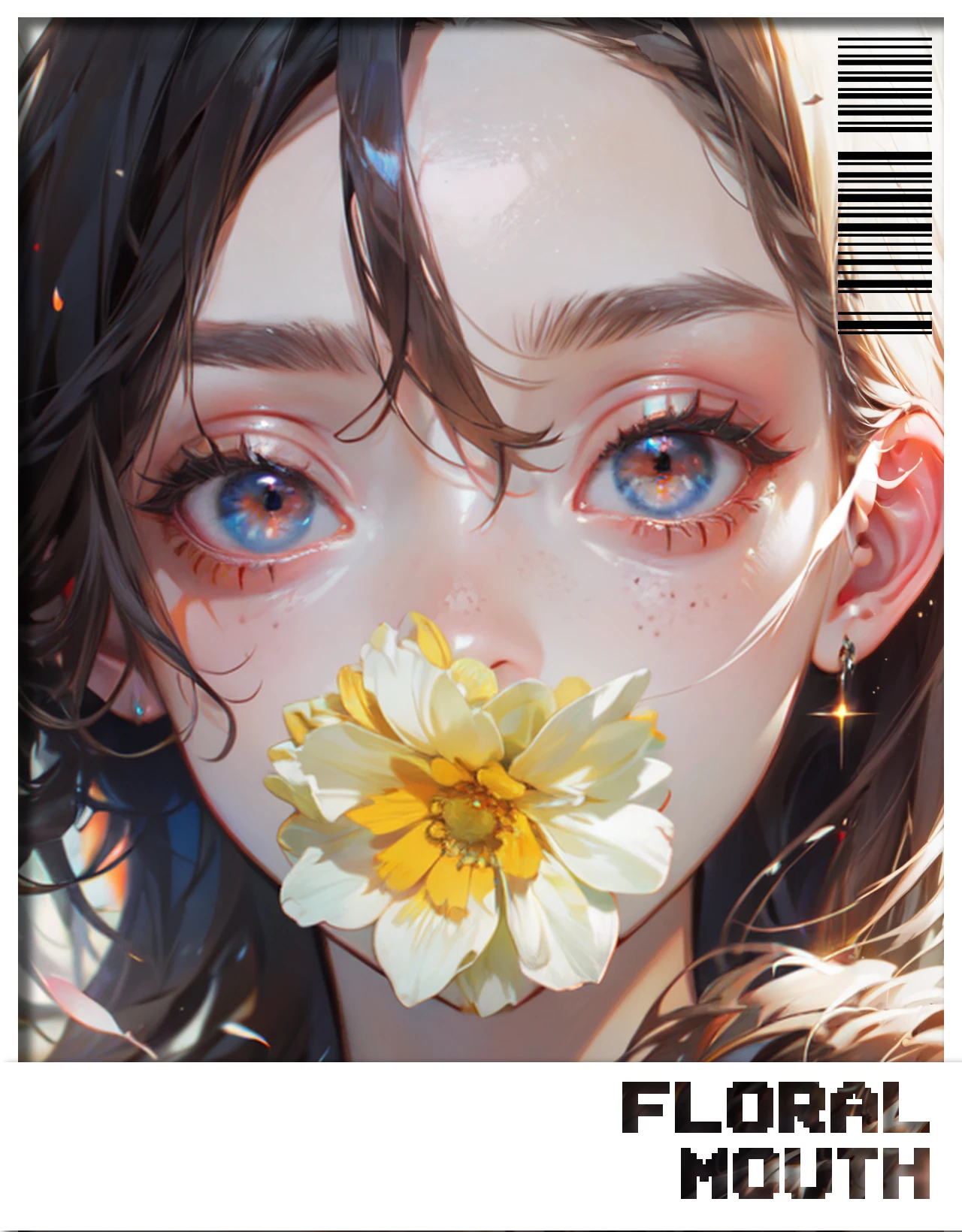 ((best quality, masterpiece, absurbres, super-resolution)), fl0werm0uth, close-up, portrait, cropped, sparkle, lying down, on back, field yellow flower,  <lora:fl0werm0uth_v03:1>