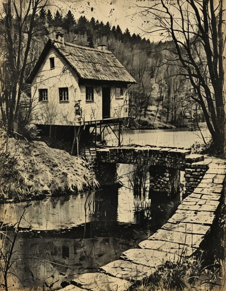 cottage by a lake with a bridge <lora:CBS_novuschroma35 style:1.5> novuschroma35