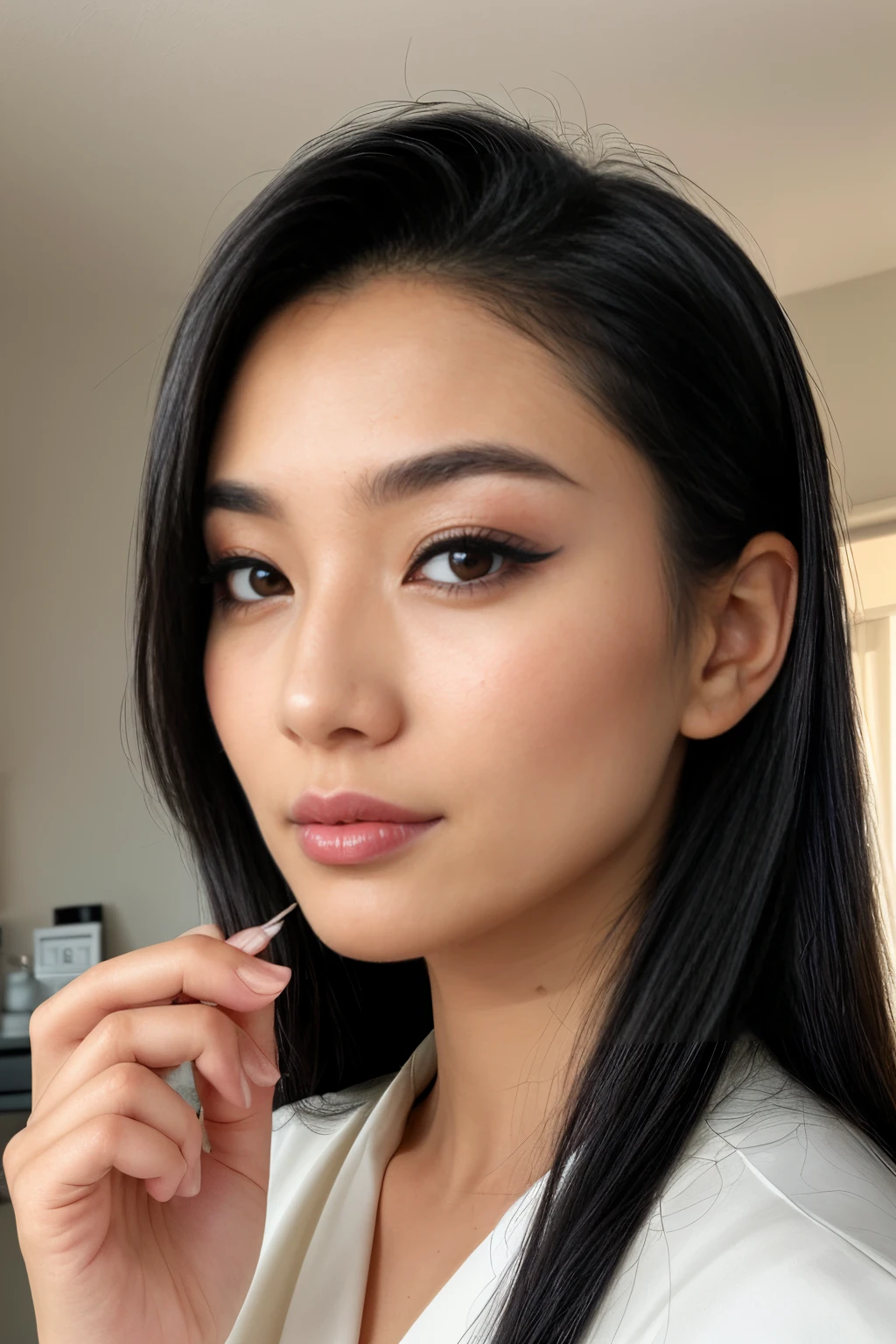 influencer-close-up-shot-by-stable-yogi
Beauty vlogger (ethnicity: East Asian, age: mid-20s) in her minimalist, well-lit makeup studio (setting: elegant, serene). She's wearing a chic, silk robe (fabric: pastel-colored) with her hair styled in a sleek bob, and showcasing a bold, experimental makeup look. She's reviewing products (action: informative, engaging), her aesthetic enhanced by the soft, diffused daylight.
<lora:Detail-Slider-V3-By-Stable_yogi:0.8>