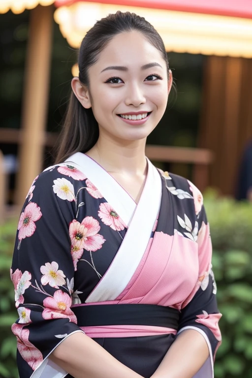 1girl,(RAW photo, best quality), (realistic, photo-realistic:1.4), masterpiece, an extremely delicate and beautiful, extremely detailed, 2k wallpaper, Amazing, finely detail, extremely detailed CG unity 8k wallpaper, ultra-detailed, highres, soft light, beautiful detailed girl, extremely detailed eyes and face, beautiful detailed nose, beautiful detailed eyes,cinematic lighting,perfect anatomy,slender body
(wearing  floral pattern cotton yukata),(obi),(wide sleeves)
(at a park at night),(japan summer festival),(festival stalls:1.2),(city lights at night),
smiling
 <lora:andomiki_lora:0.7>