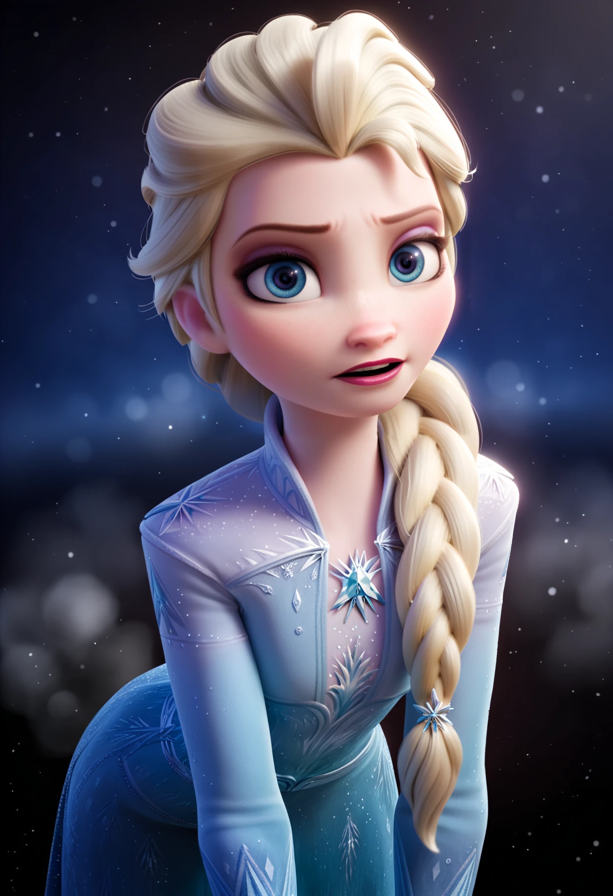 score_9,score_8_up,score_7_up,score_6_up,score_5_up,score_4_up BREAK
realistic,render,blender \(medium\),
1girl, elsa \(frozen\), blonde hair, hair over shoulder, long hair, single braid,
dress,  leaning forward,
dark background, simple background, particles, bokeh,
fog, black background, starry background, galaxy background, dark, contrast,
looking at viewer
<lora:Randommaxx_dark_offset_v1.1_lora_fp16:1>
<lora:ElsaXL:0.9>