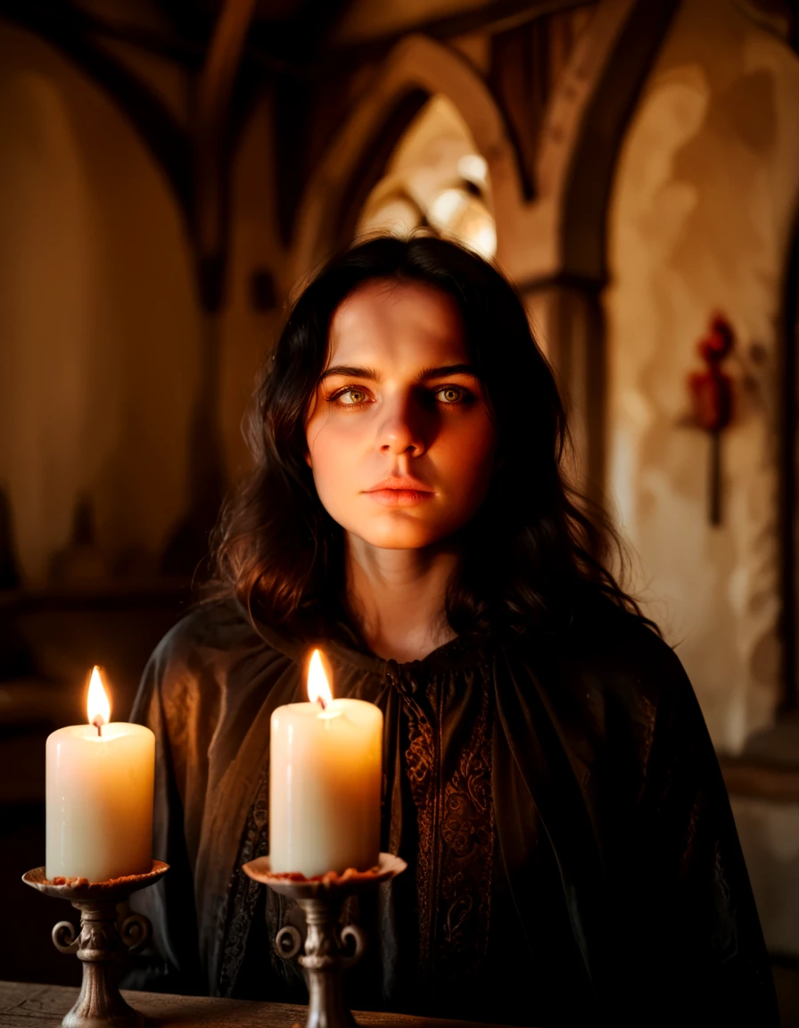 score_9, score_8_up, score_7_up,
rating_safe,
detailed, realistic,
eerie, 1girl, solo,   upper body, looking away, fire, portrait, candle, flame,black hair, hair between eyes,
indoors, old medieval castle,
 <lora:eerie_v2:1>