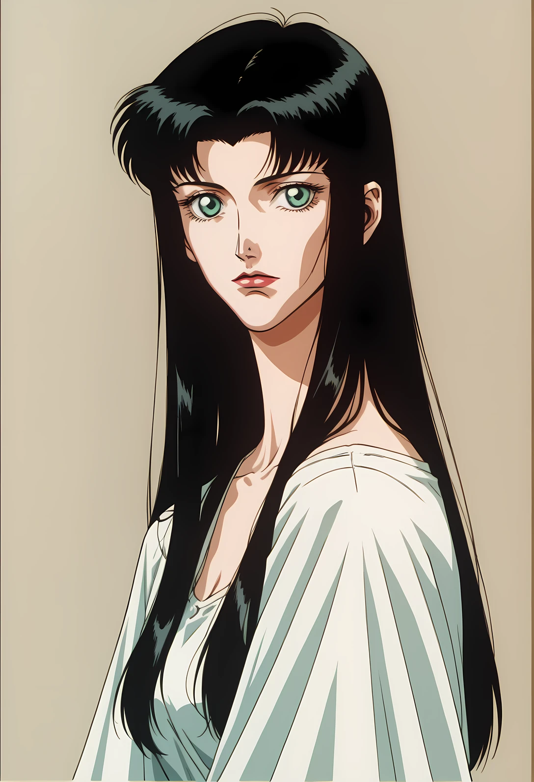 score_9, score_8_up, score_8,  BREAK
1girl, solo, portrait, full body, black hair, green eyes, long hair, hair over shoulder, 
<lora:Vampire_Hunter_D_Bloodlust_Style:1> v4mpd, retro artstyle