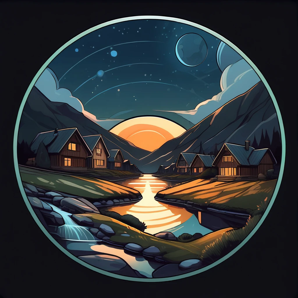 masterpiece，best quality,
circle icon, content in the circle icon, Close Up of landscape with Radial Balance at night