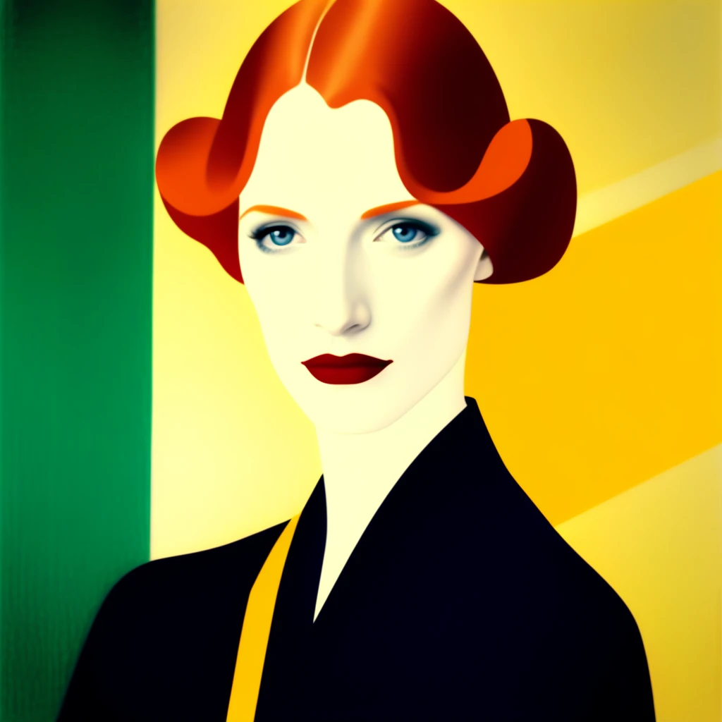 portrait of Jessica Chastain, by Amedeo Modigliani, by Ito Shinsui, by August Macke