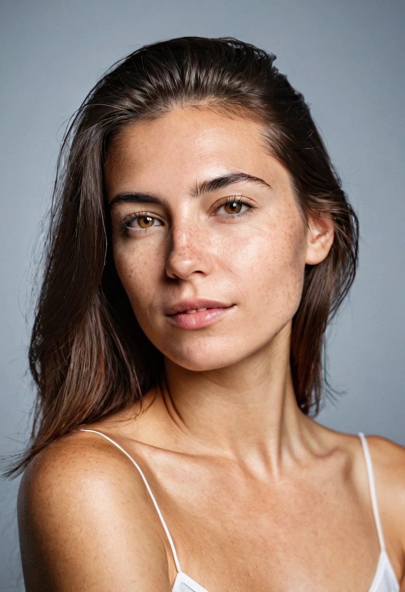 head and shoulders portrait, beautiful woman, (natural human skin with visible pores and minor blemishes:0.1)