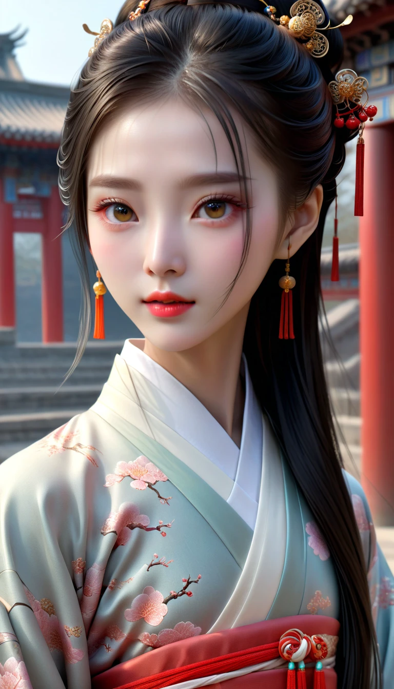 Chinese girl,hanfu,realistic,outdoor,4K,8K,64K,photography,detailed skin,fractalized,beautiful face,masterpiece