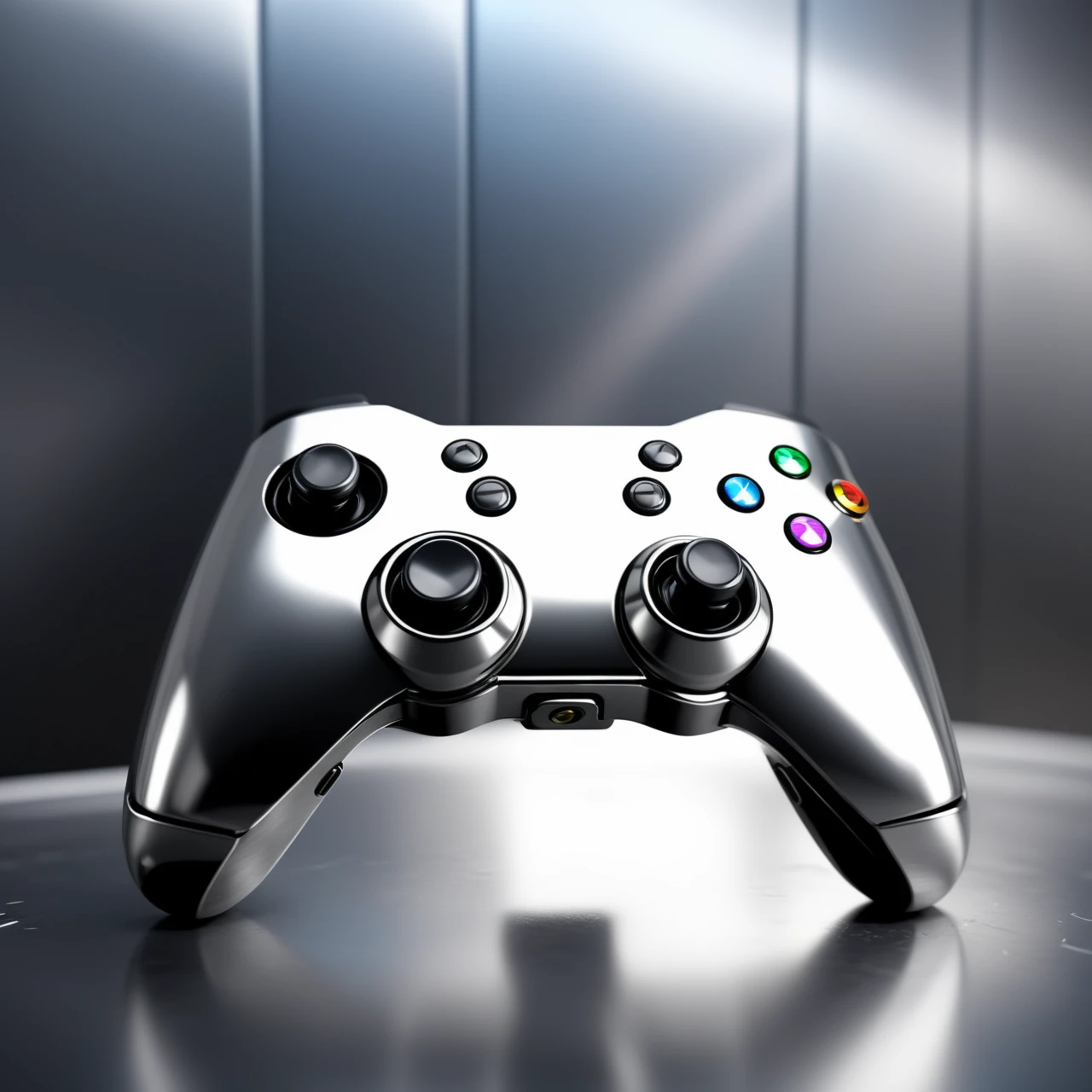 a game controller made out of Jed-Steel, masterpiece, wallpaper engine, octane render ,  <lora:PolishedSteelStyle:0.7>