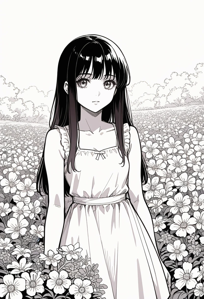 score_9, score_8_up, source_anime, 1girl, solo, YotsuyaMiko, bangs, long hair, sundress, flowers, spot color, lineart, sketch, <lora:Potat-lineart_sketch_v1-USENEG:-0.95>, <lora:ChamYotsuyaMikoPonyXL:1>