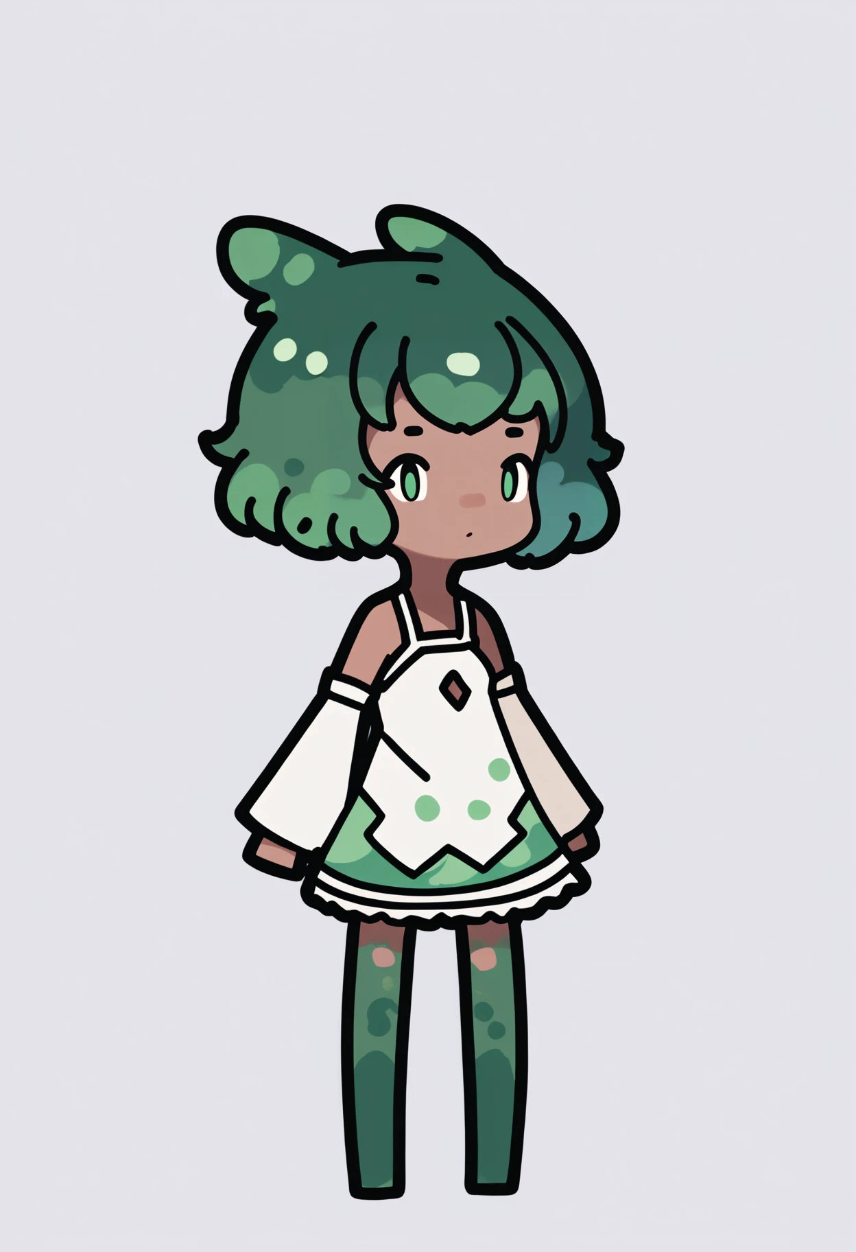 score_9, score_8_up, score_7_up, score_6_up, score_5_up, score_4_up, BREAK
1girl, chibi, green hair, short hair, green eyes, 
dark skin,
frog girl,
dress,
standing, full body, solo, looking at viewer, simple background, white background    <lora:RabbitAndSteelXLLocon:1>