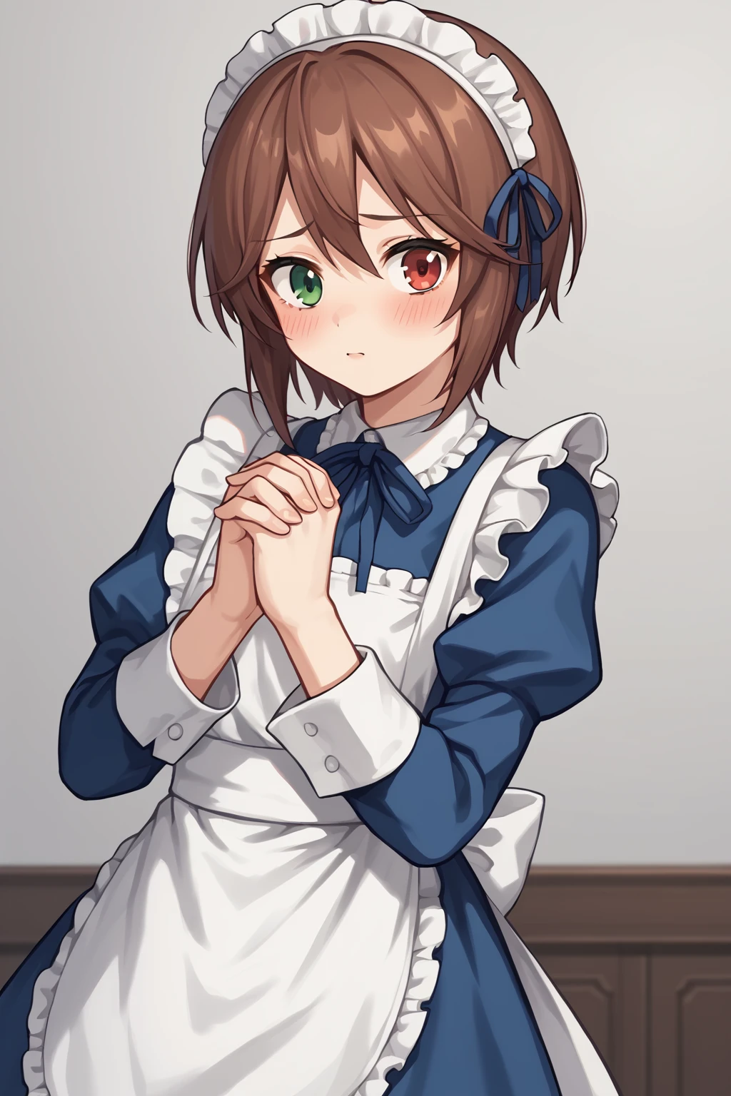 score_9, score_8_up, score_7_up, score_6_up, score_5_up, score_4_up, source_anime, BREAK
1girl, <lora:Souseiseki_pdxl_v1.0:0.85> souseiseki, maid apron, blue dress, blue ribbon, enmaided, maid headdress, BREAK
blush, embrassed, hands clasped, cowboy shot, BREAK
indoors