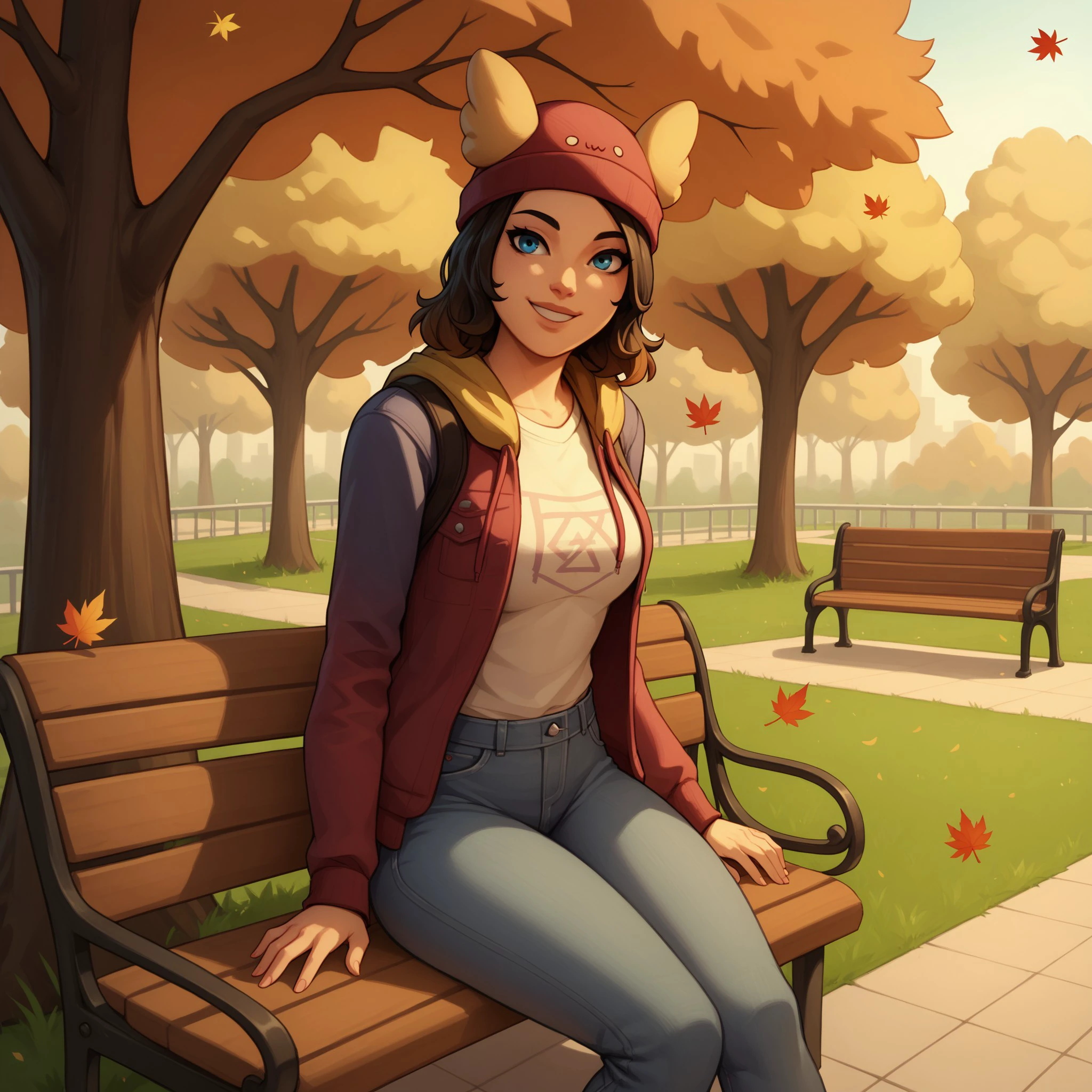 score_9, score_8_up, score_7_up, 1girl, Skye, blue eyes, casual outfit, wearing a hoodie and jeans, sitting on a park bench, smiling, autumn leaves, relaxed atmosphere, <lora:b974cb6e-4c07-41c4-a938-157cfcafa6df:0.7>