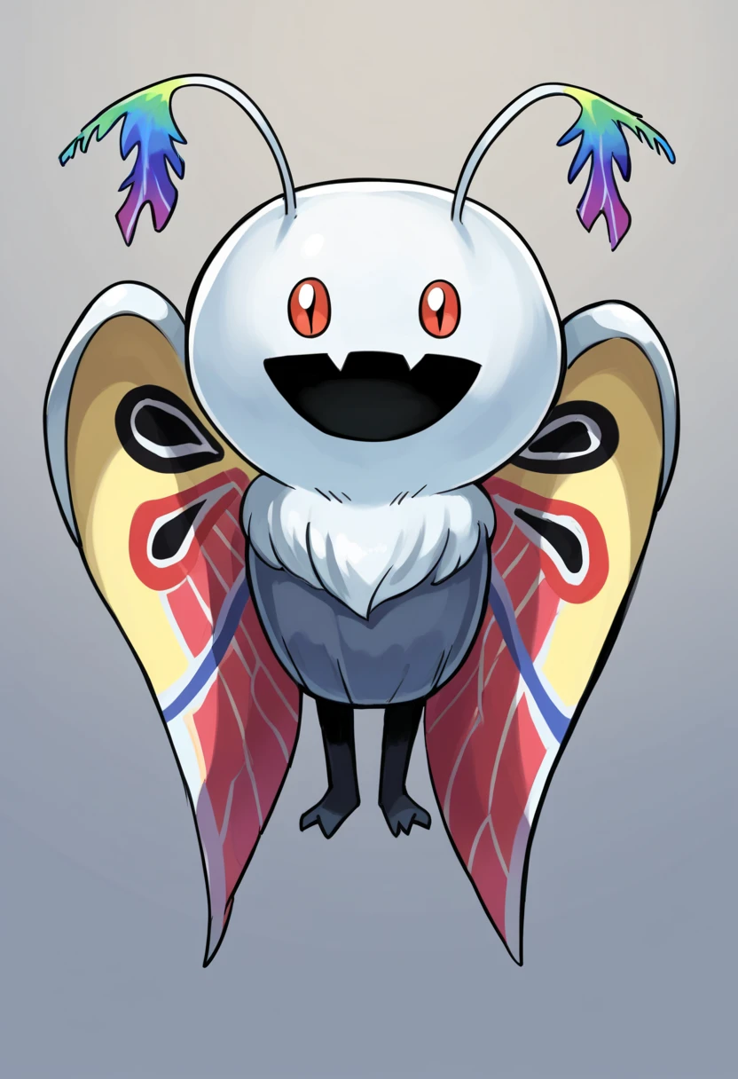 score_9, score_8_up, score_7_up, source_anime, BREAK solo, <lora:Jack-Frost-Maker-pdxl_Fp:0.7>, jackfrostmaker, open mouth, creature, fang, full body, white skin, pokemon \(creature\), <lora:Mothman-pdxl_Fp:1>, mothman, red eyes, antennae, wings, grey skin, chibi