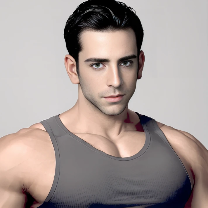(close-up:1.1), (straight-on:1.2), <lora:MattCole:0.95>, mattcole, tank top, absurdres, (muscular male:1.1), grey background