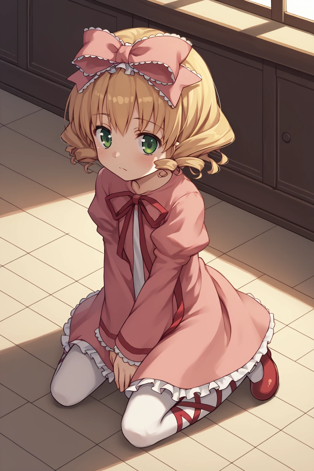 score_9, score_8_up, score_7_up, score_6_up, score_5_up, score_4_up, source_anime, BREAK
1girl, <lora:Hinaichigo_pdxl_v1.0:0.9> hinaichigo, dress, ribbon, bow, pantyhose, BREAK
kneeling, on floor, BREAK
indoors