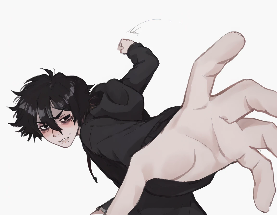 1 man, trapped in a giants , sweaty, scared expression, shrunken boyfriend
