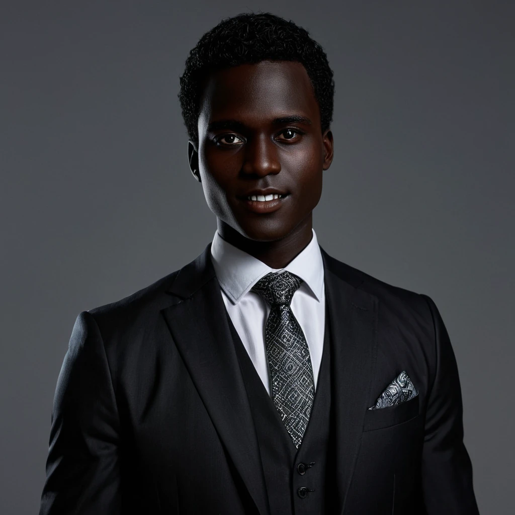 UHD, 4k, ultra detailed, cinematic, a photograph of  <lora:skin tone style:1>
 <lora:detailed_notrigger:1>
 <lora:perfection style:0.3>
A cinematic Vantablack dark black skin tone shot of a man in a suit and tie with a black face, movie themed style, sharp, detailed, epic cinematic photorealism style, artistic creative style, dramatic cinematic light style, cinematic color style, skin tone style, Vantablack dark black skin tone style, matte style, solo, looking at viewer, smile, simple background, shirt, 1boy, jacket, white shirt, upper body, male focus, necktie, teeth, collared shirt, grey background, grin, black jacket, formal, suit, wing collar, black necktie, horror (theme), colored skin, evil smile, black skin
, epic, beautiful lighting, inpsiring