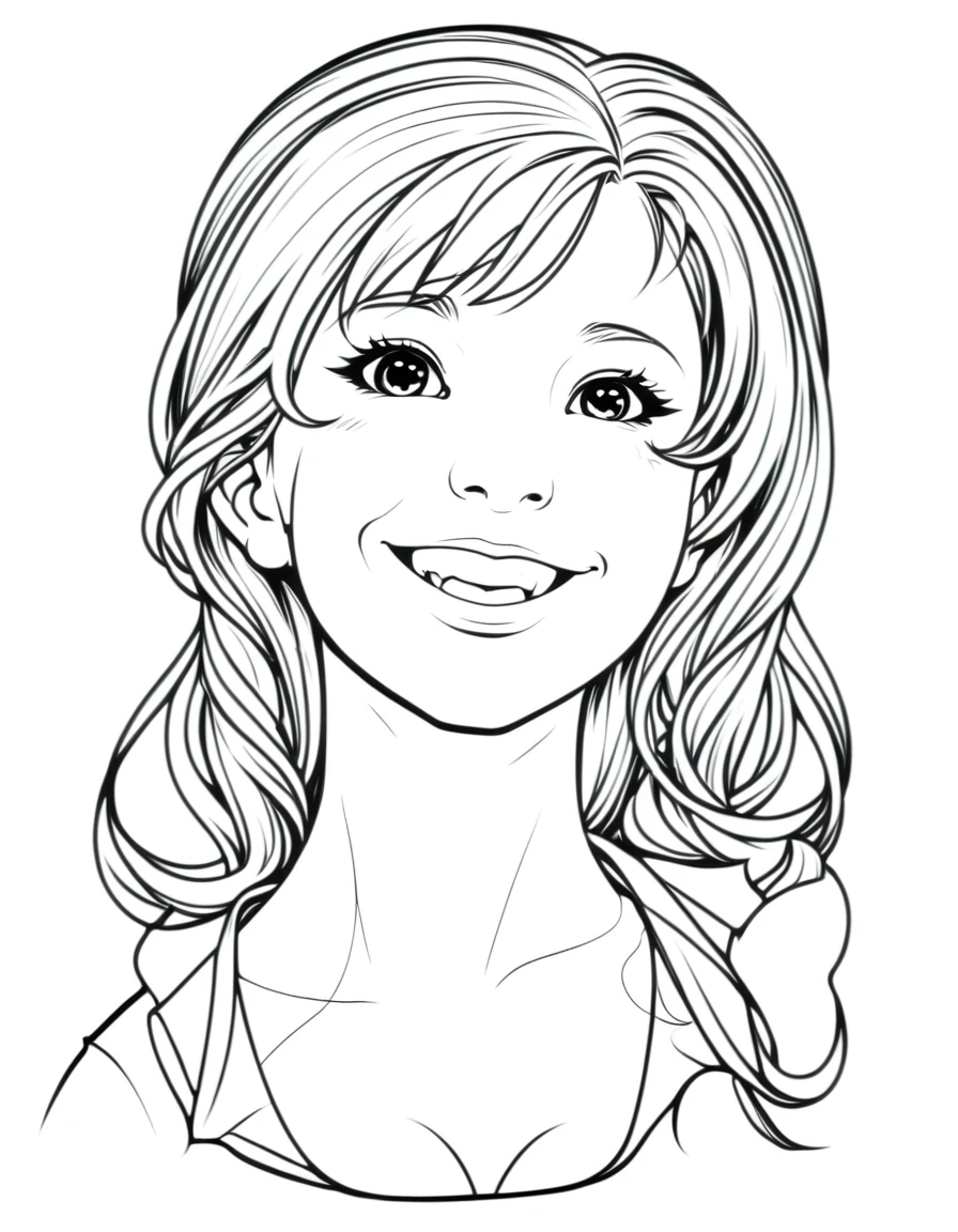 lineartlora, 1girl, portrait, lineart, happy