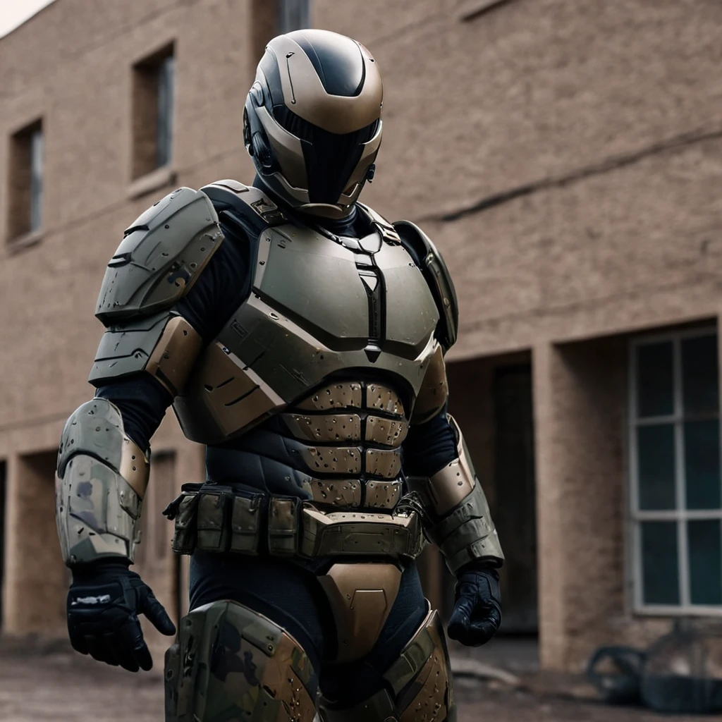 cinematic film still of  <lora:skin tone style:1> skin tone style
 <lora:detailed_notrigger:0.2>
 <lora:perfection style:0.3>
 <lora:detailed:0.1>
 <lora:Reactive armour style:1> Reactive Armour  style
a man in camouflage is standing in front of a building
with Reactive Armour style, shallow depth of field, vignette, highly detailed, high budget, bokeh, cinemascope, moody, epic, gorgeous, film grain, grainy