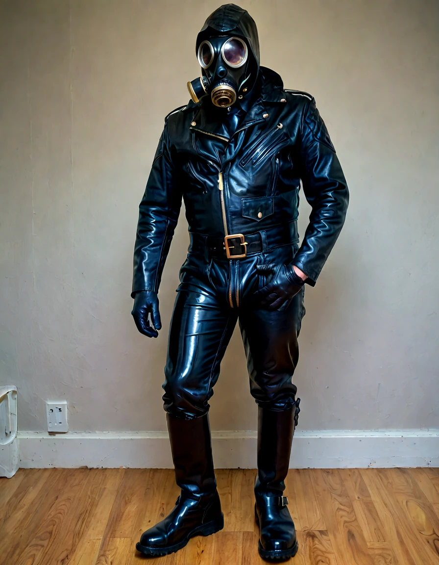 score_9,score_8_up,uncensored,realistic,<lora:Gay Outfits:1>,bodysuit,black footwear,shiny clothes,boots,latex,black bodysuit,leather,hood,gimp mask,mask,gloves,leather jacket,gas mask,male underwear,leather pants,sex toy,military,police uniform,boxer briefs
