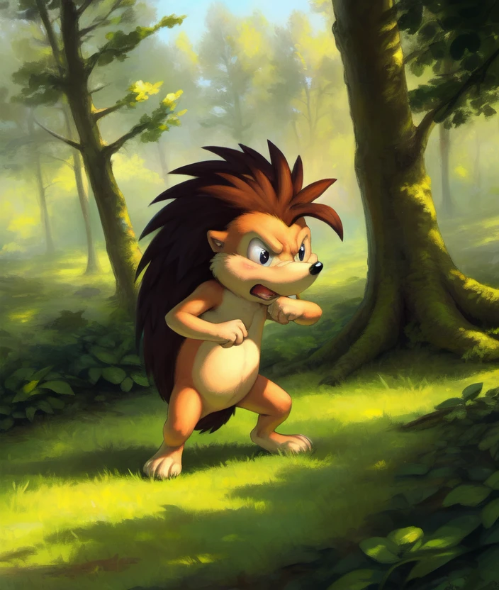 <lora:Basilthehedgehog:0.85>  Basilthehedgehog, hedgehog,  naced,   (chibi,)  (fighting stance, angry pose)
Male, Detailed multicolored skin, ( solo), [day,  forest, trees, meadows, grass, clouds,] solo focus, 
(beautiful, aesthetic, perfect, delicate, intricate), masterpiece, digital drawing, best quality, AS-YoungerV2:0.6, AS-YoungestV2:0.5,   
[by kenket|by totesfleisch8], by thebigslick:by silverfox5213:0.8], [by syuro, by paloma-paloma::0.2, (Tricksta, TotesFleisch8)