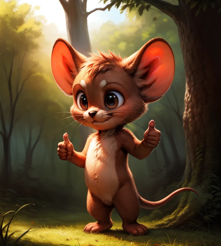 professional 3d model <lora:mouseJerryShowN:0.8>  mouseJerryShowN,  mouse,   (naked, nude, chibi) (thumbs up)
Male,  ( solo), [day, forest, trees, meadows, grass, clouds,] solo focus,
(beautiful, aesthetic, perfect, delicate, intricate), masterpiece, digital drawing, best quality, AS-YoungerV2:0.6, AS-YoungestV2:0.5,   
[by kenket|by totesfleisch8], by thebigslick:by silverfox5213:0.8], [by syuro, by paloma-paloma::0.2, (Tricksta, TotesFleisch8) . octane render, highly detailed, volumetric, dramatic lighting