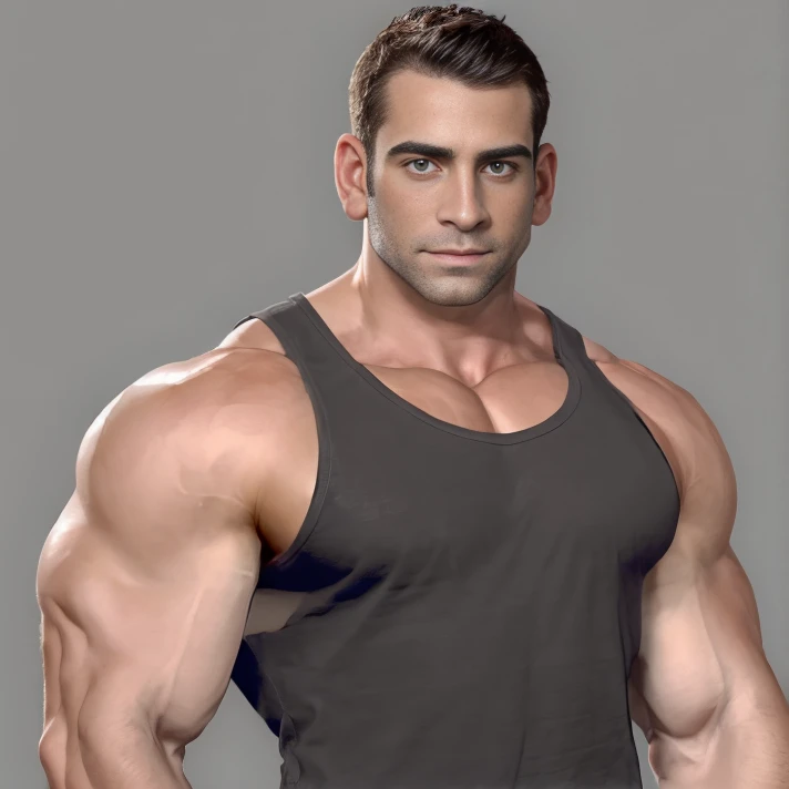 (portrait:1.2), (straight-on:1.2), <lora:MattCole:0.8>, mattcole, tank top, absurdres, (muscular male:1.1), grey background