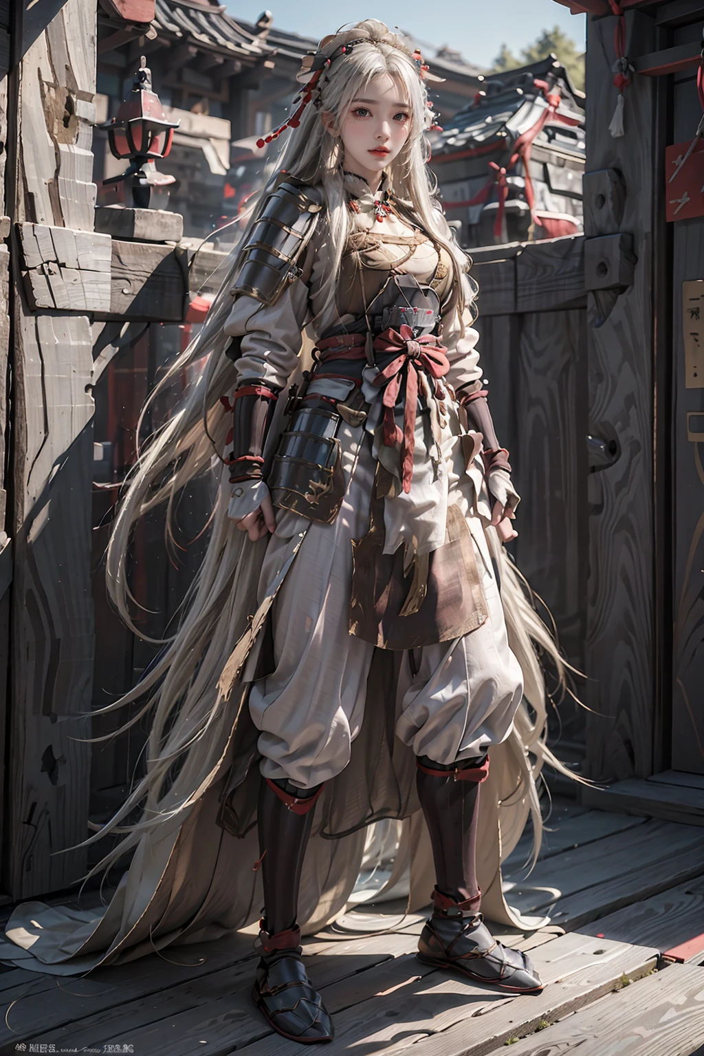 masterpiece,best quality,1girl,women,solo,full body,long white hair,samurai armor,<lora:more_details:0.3>,<lora:nt2:0.6>,<lora:Samurai_armor:0.8>,