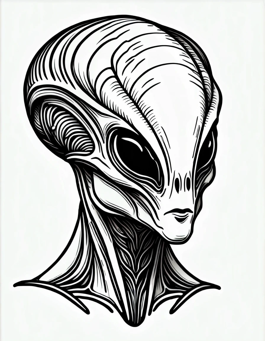 lineartlora, alien, portrait, lineart