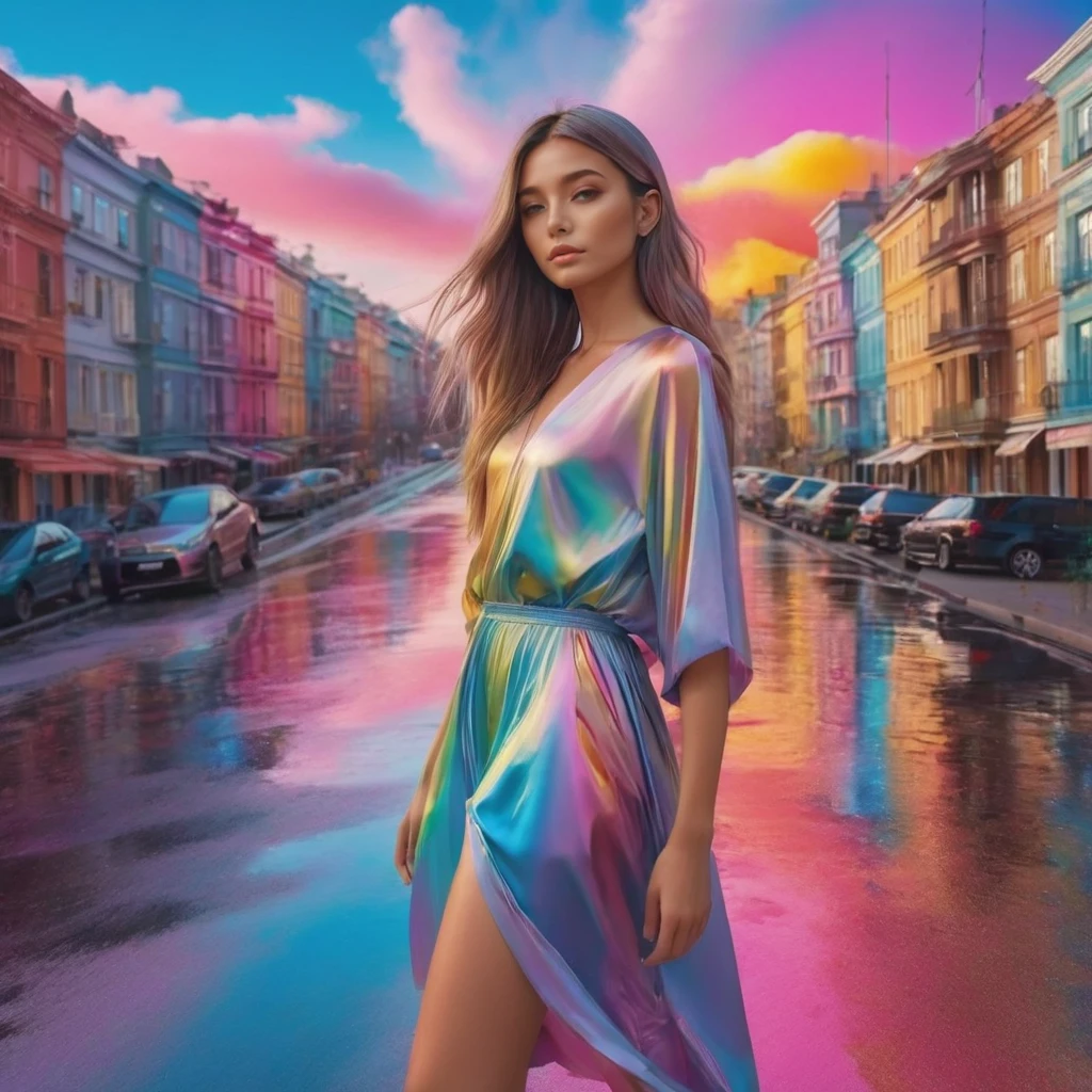 iridescent,multicolored,highly detailed,high budget,masterpiece,best quality,perfect anatomy,very aesthetic,outdoors,street,city,1girl,solo,
<lora:SDXL iridescent-000001:0.9>,