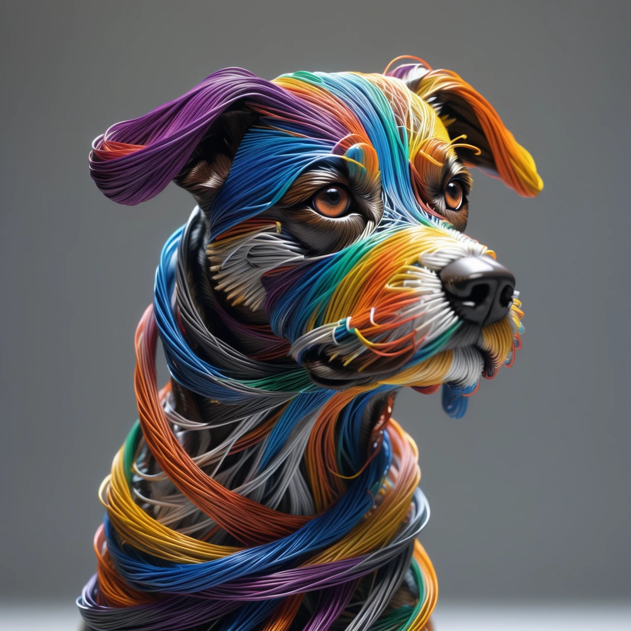 a dog  made out of Jed-Cable , sharp and in focus,  <lora:ColourfulCableStyle:0.7> ,